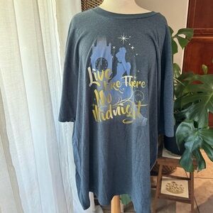 Didney Cinderella Blue Graphic T-Shirt with Gold‎ Print